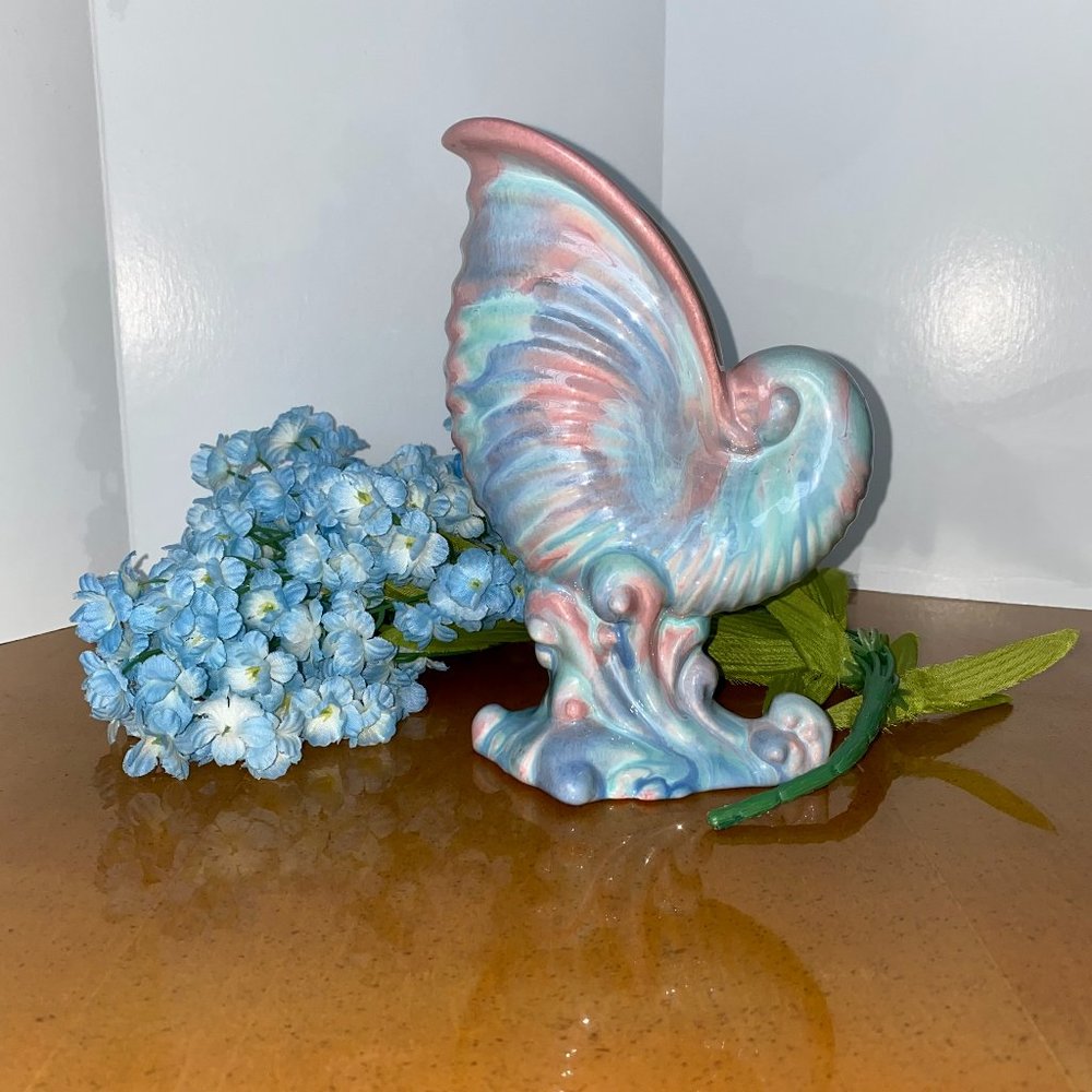 Royal Haeger Hickman Conch Shell Planter Ocean Waves Vintage Vase Baby Pink Blue